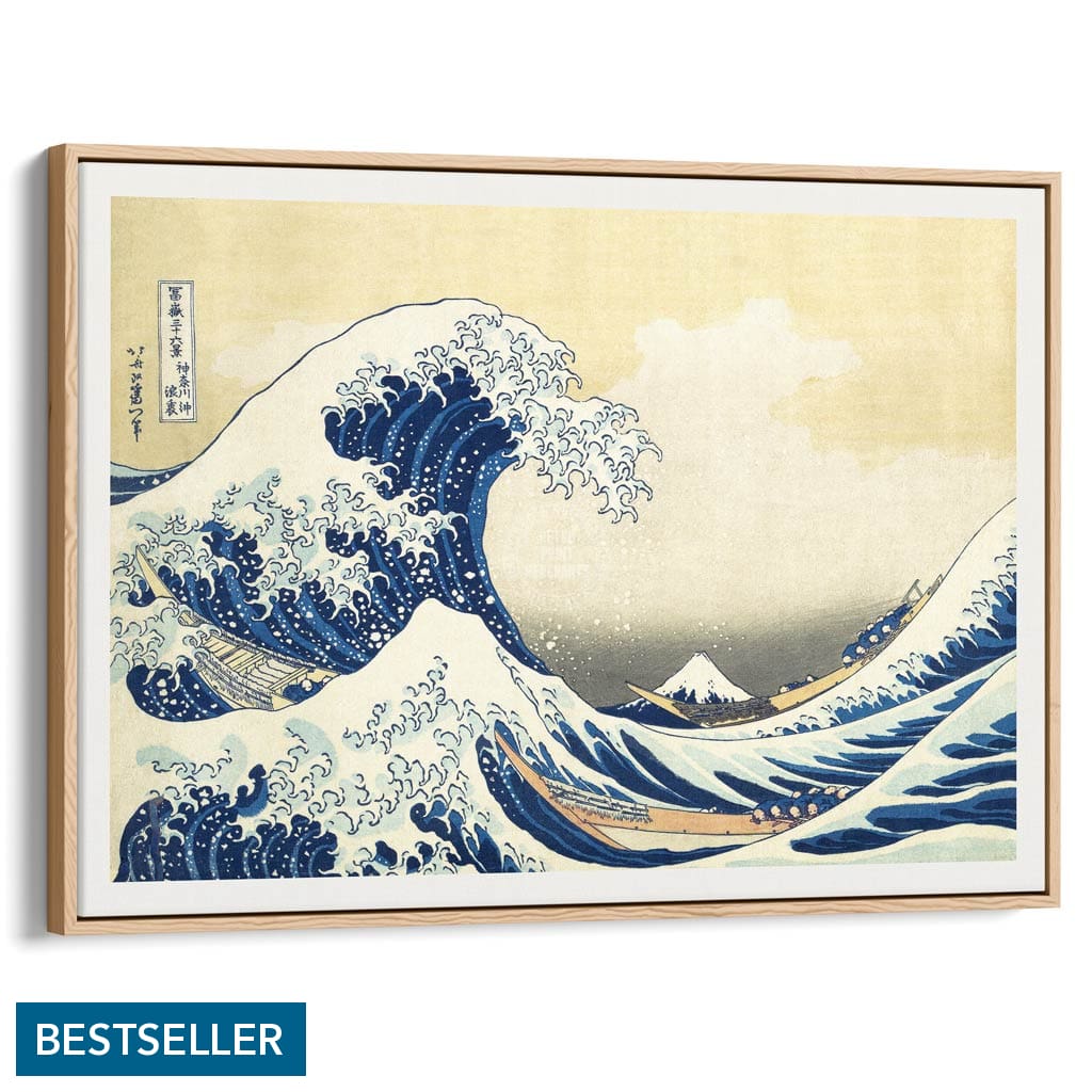 The Great Wave | Japan A4 210 X 297Mm 8.3 11.7 Inches / Canvas Floating Frame: Natural Oak Timber