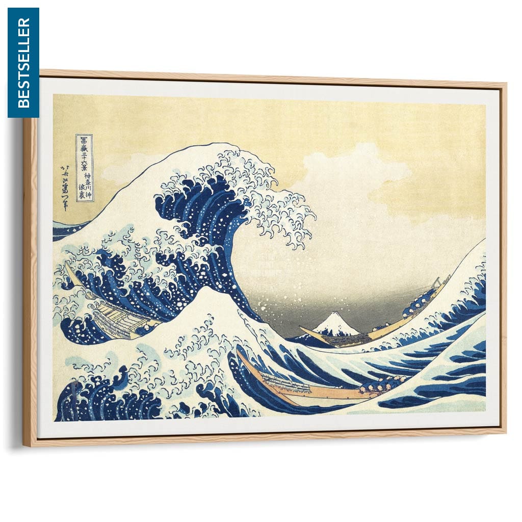 The Great Wave | Japan A4 210 X 297Mm 8.3 11.7 Inches / Canvas Floating Frame: Natural Oak Timber