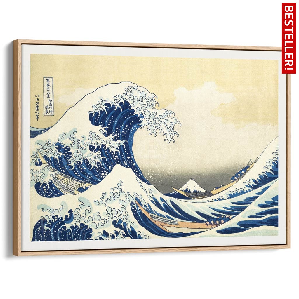 The Great Wave | Japan A4 210 X 297Mm 8.3 11.7 Inches / Canvas Floating Frame: Natural Oak Timber