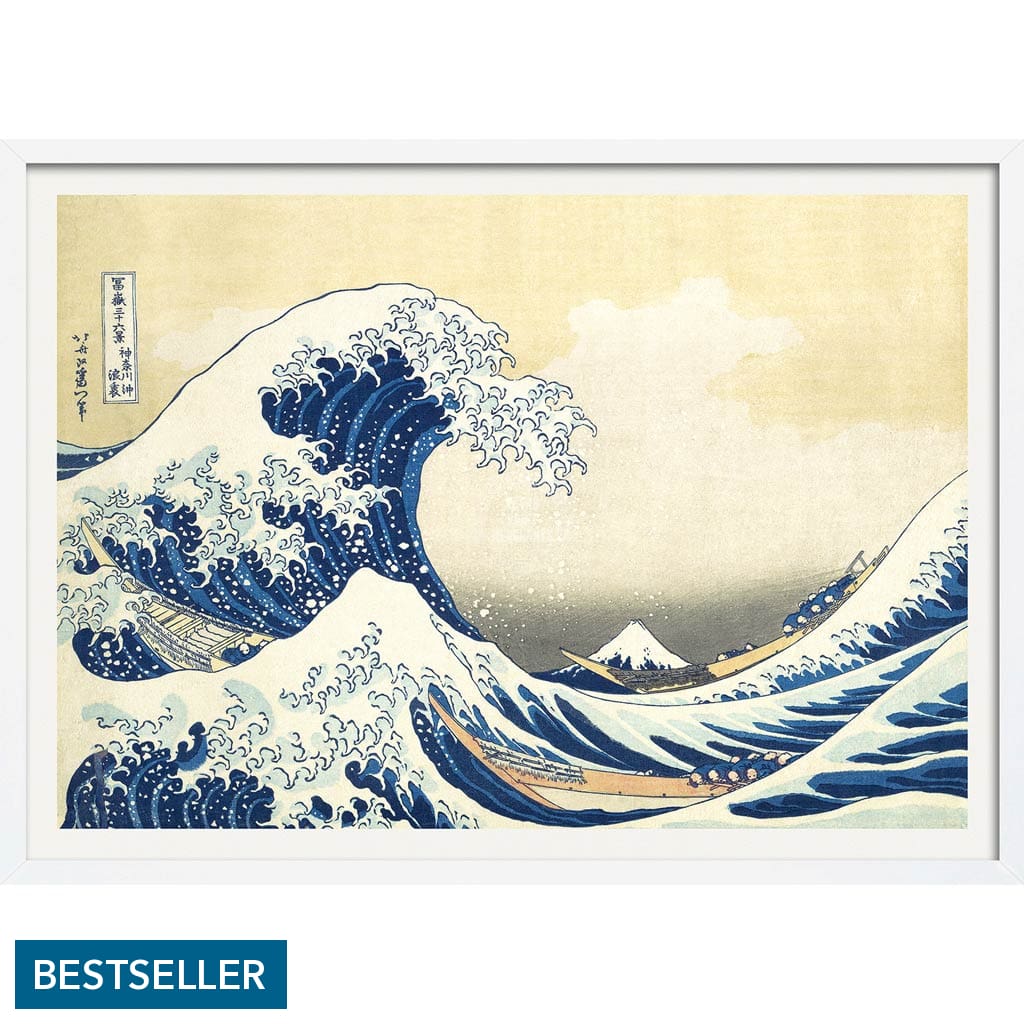 The Great Wave | Japan A4 210 X 297Mm 8.3 11.7 Inches / Framed Print: White Timber Print Art