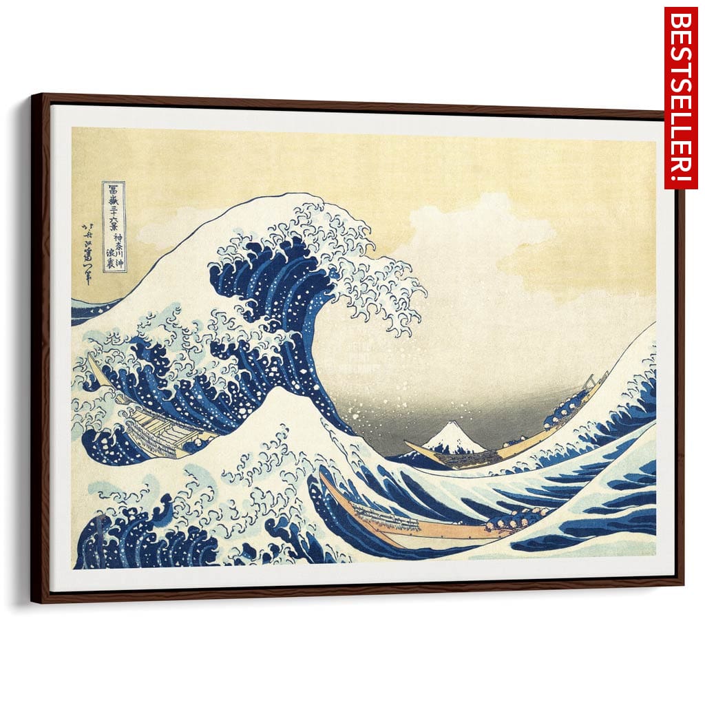 The Great Wave | Japan A4 210 X 297Mm 8.3 11.7 Inches / Canvas Floating Frame: Chocolate Oak Timber
