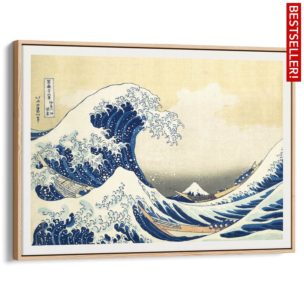 The Great Wave | Japan A4 210 X 297Mm 8.3 11.7 Inches / Canvas Floating Frame: Natural Oak Timber