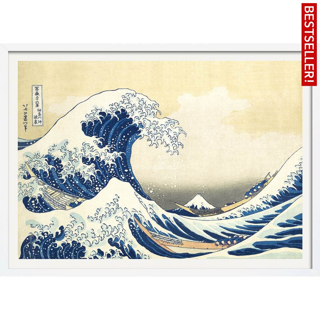 The Great Wave | Japan A4 210 X 297Mm 8.3 11.7 Inches / Framed Print: White Timber Print Art