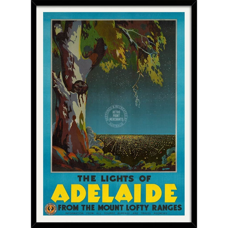 The Lights Of Adelaide | Australia 422Mm X 295Mm 16.6 11.6 A3 / Dark Oak Print Art