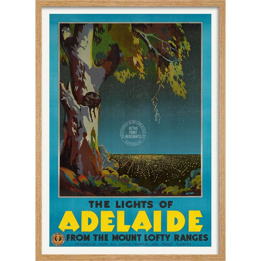 The Lights Of Adelaide | Australia 422Mm X 295Mm 16.6 11.6 A3 / Natural Oak Print Art