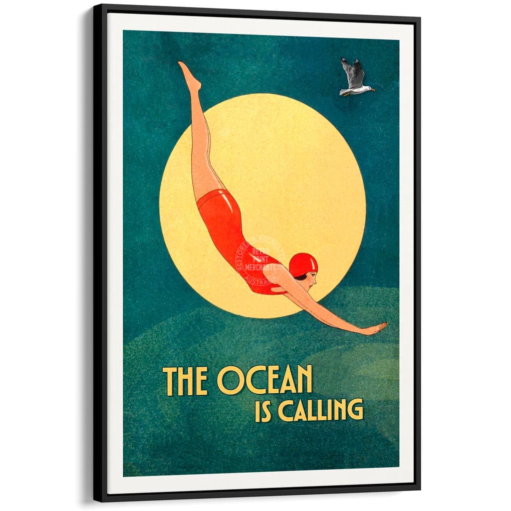 THE OCEAN IS CALLING | WORLDWIDE A3 | 297 x 420mm | 11.7 x 16.5 inches / Canvas Floating Frame: Black Timber Print Art