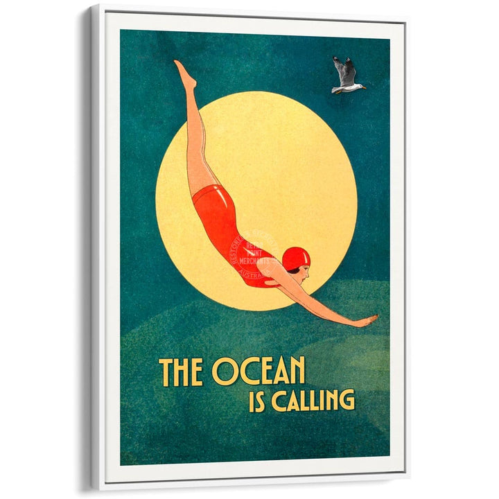 THE OCEAN IS CALLING | WORLDWIDE A3 | 297 x 420mm | 11.7 x 16.5 inches / Canvas Floating Frame: White Timber Print Art