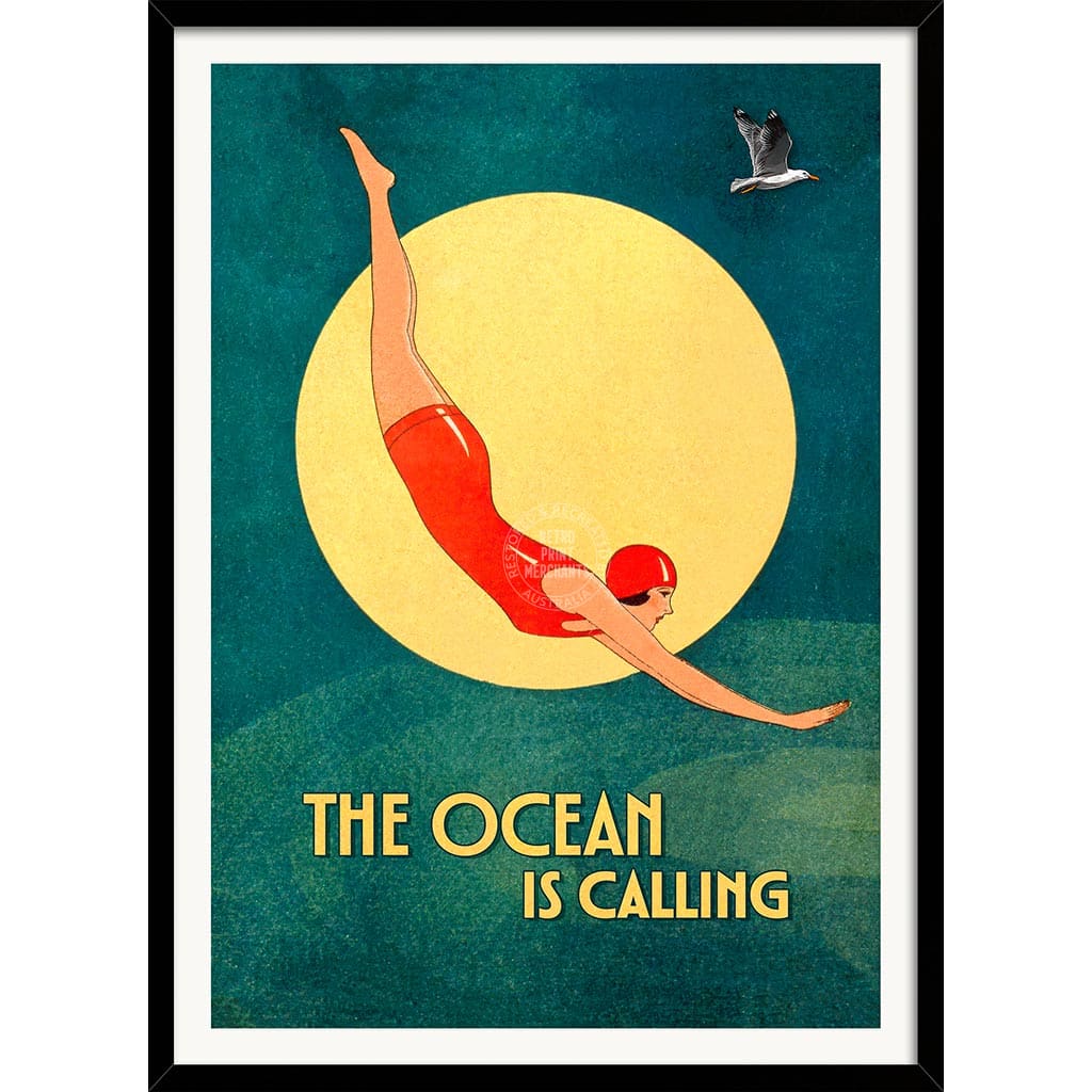 THE OCEAN IS CALLING | WORLDWIDE A3 | 297 x 420mm | 11.7 x 16.5 inches / Framed Print: Black Timber Print Art