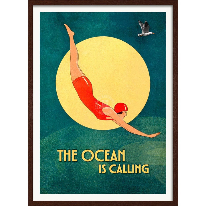THE OCEAN IS CALLING | WORLDWIDE A3 | 297 x 420mm | 11.7 x 16.5 inches / Framed Print: Chocolate Oak Timber Print Art