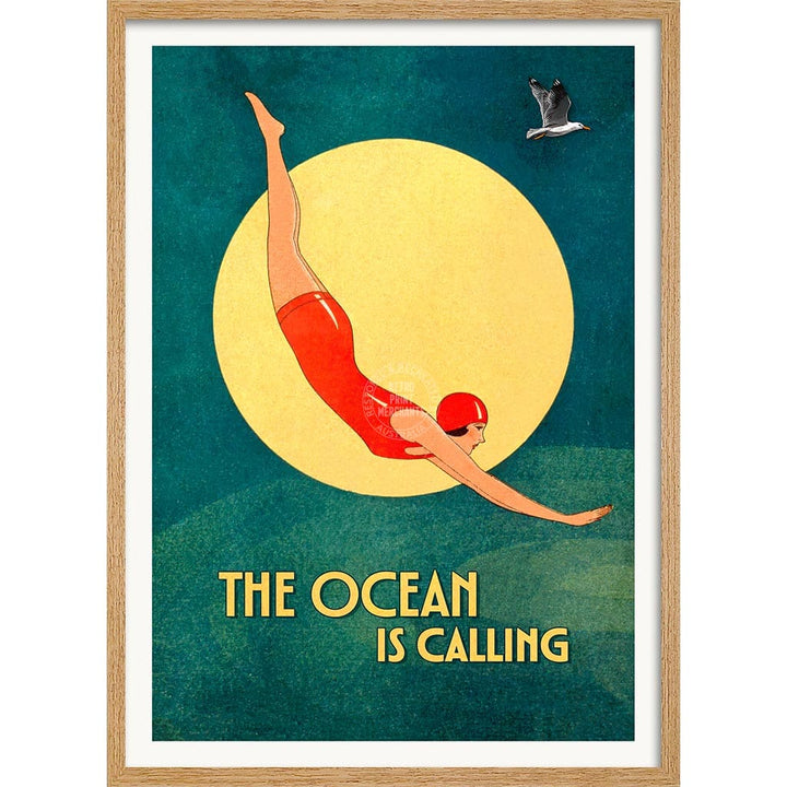 THE OCEAN IS CALLING | WORLDWIDE A3 | 297 x 420mm | 11.7 x 16.5 inches / Framed Print: Natural Oak Timber Print Art