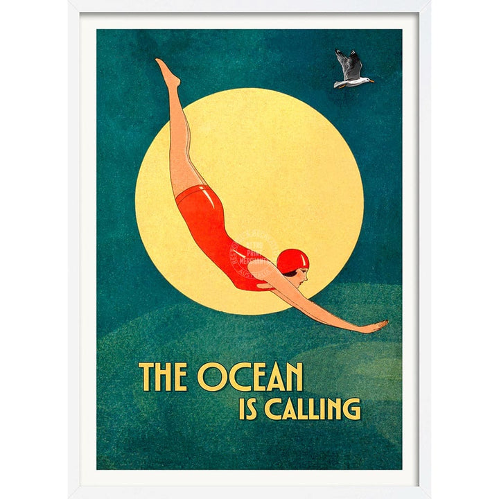 THE OCEAN IS CALLING | WORLDWIDE A3 | 297 x 420mm | 11.7 x 16.5 inches / Framed Print: White Timber Print Art