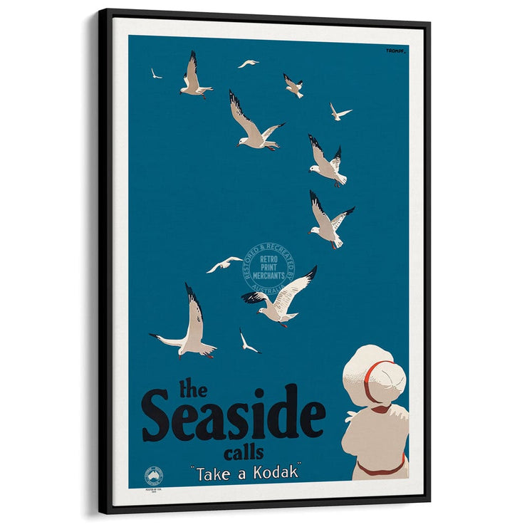 The Seaside Gulls | Australia A3 297 X 420Mm 11.7 16.5 Inches / Canvas Floating Frame - Black Timber