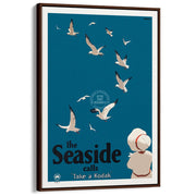 The Seaside Gulls | Australia A3 297 X 420Mm 11.7 16.5 Inches / Canvas Floating Frame - Dark Oak