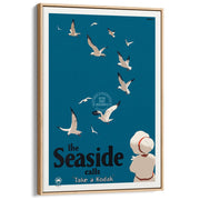 The Seaside Gulls | Australia A3 297 X 420Mm 11.7 16.5 Inches / Canvas Floating Frame - Natural Oak