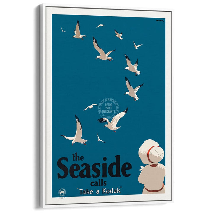 The Seaside Gulls | Australia A3 297 X 420Mm 11.7 16.5 Inches / Canvas Floating Frame - White Timber
