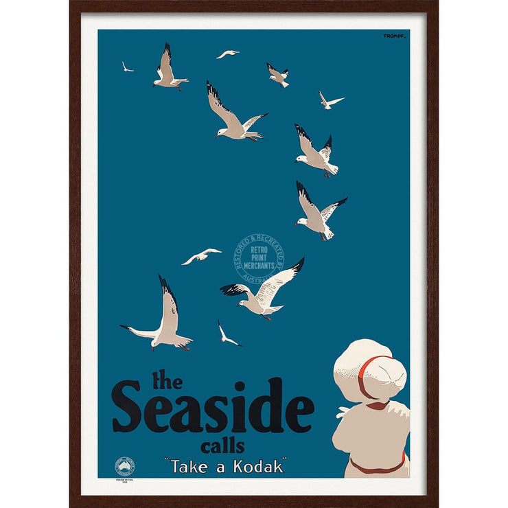 The Seaside Gulls | Australia A3 297 X 420Mm 11.7 16.5 Inches / Framed Print - Dark Oak Timber Art