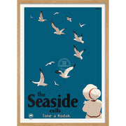 The Seaside Gulls | Australia A3 297 X 420Mm 11.7 16.5 Inches / Framed Print - Natural Oak Timber