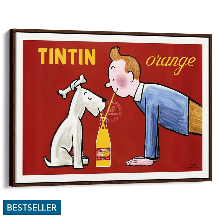 Tintin Orange Soda | France A3 297 X 420Mm 11.7 16.5 Inches / Canvas Floating Frame - Dark Oak