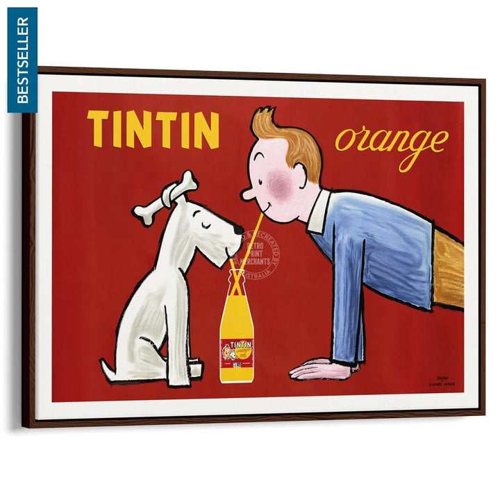 Tintin Orange Soda | France A3 297 X 420Mm 11.7 16.5 Inches / Canvas Floating Frame - Dark Oak
