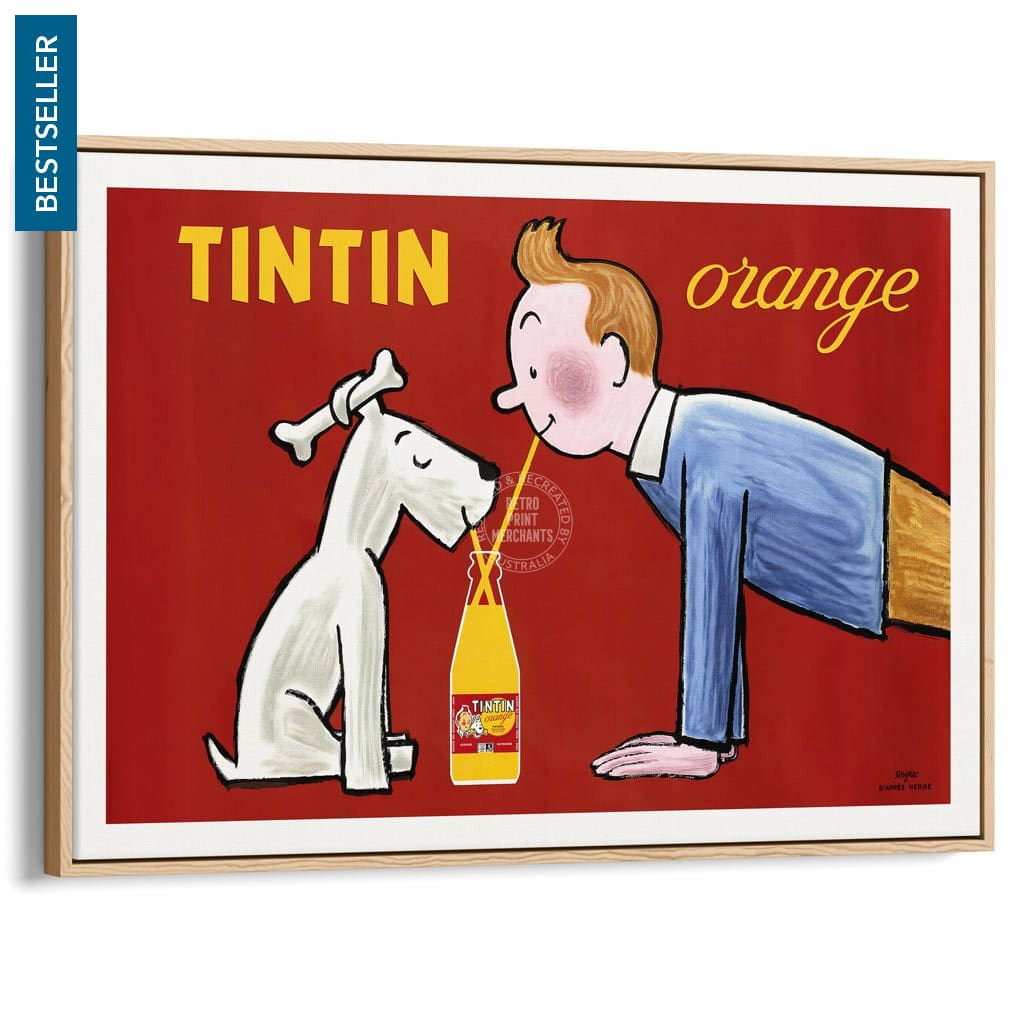 Tintin Orange Soda | France A3 297 X 420Mm 11.7 16.5 Inches / Canvas Floating Frame - Natural Oak