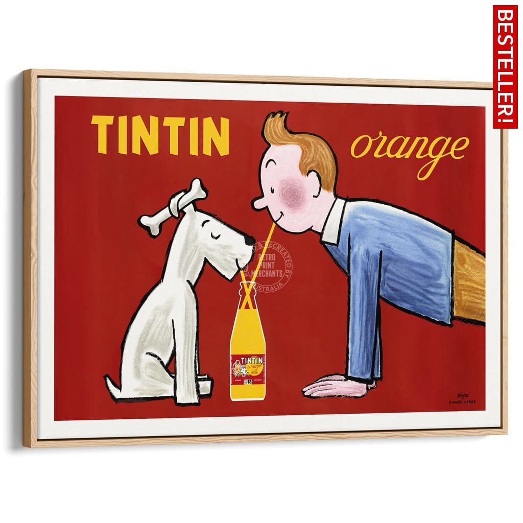 Tintin Orange Soda | France A3 297 X 420Mm 11.7 16.5 Inches / Canvas Floating Frame - Natural Oak