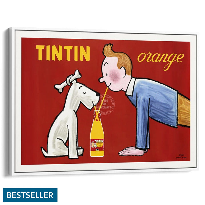 Tintin Orange Soda | France A3 297 X 420Mm 11.7 16.5 Inches / Canvas Floating Frame - White Timber