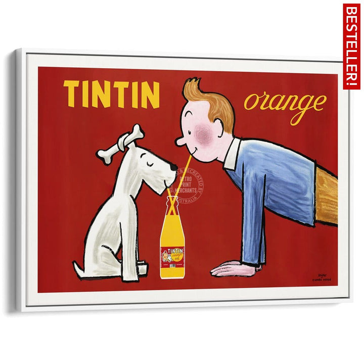 Tintin Orange Soda | France A3 297 X 420Mm 11.7 16.5 Inches / Canvas Floating Frame - White Timber