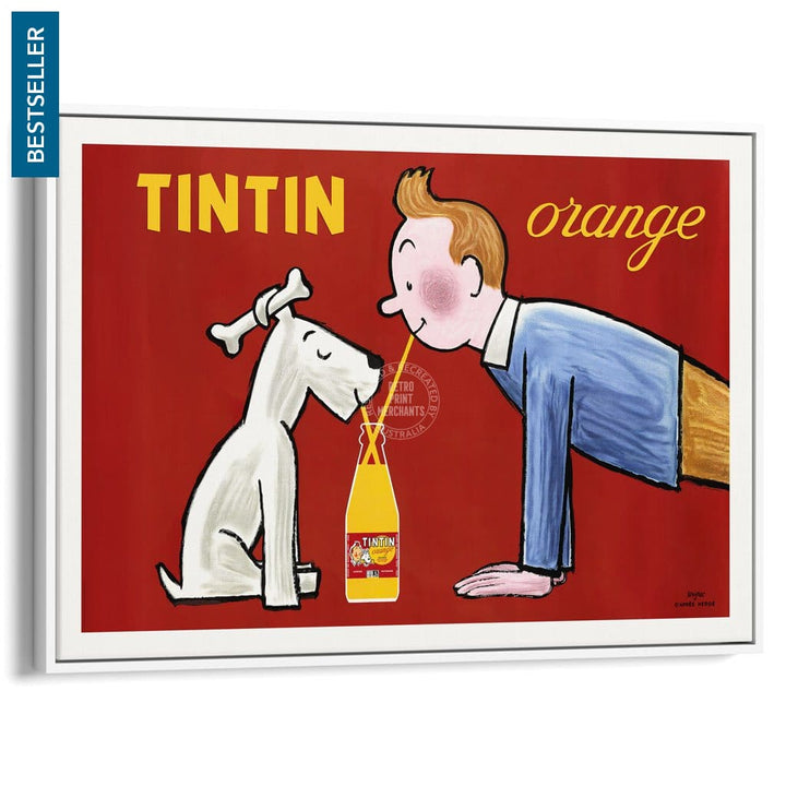 Tintin Orange Soda | France A3 297 X 420Mm 11.7 16.5 Inches / Canvas Floating Frame - White Timber