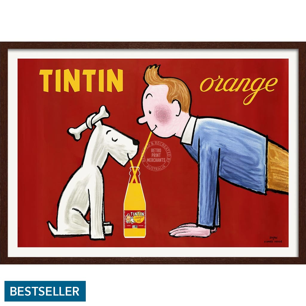 Tintin Orange Soda | France A3 297 X 420Mm 11.7 16.5 Inches / Framed Print - Dark Oak Timber Art