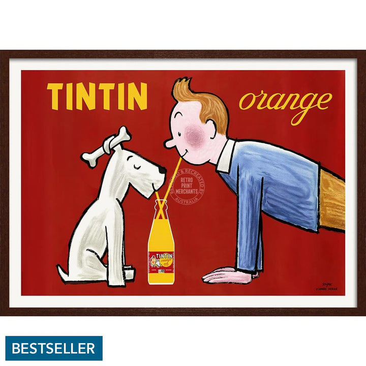 Tintin Orange Soda | France A3 297 X 420Mm 11.7 16.5 Inches / Framed Print - Dark Oak Timber Art