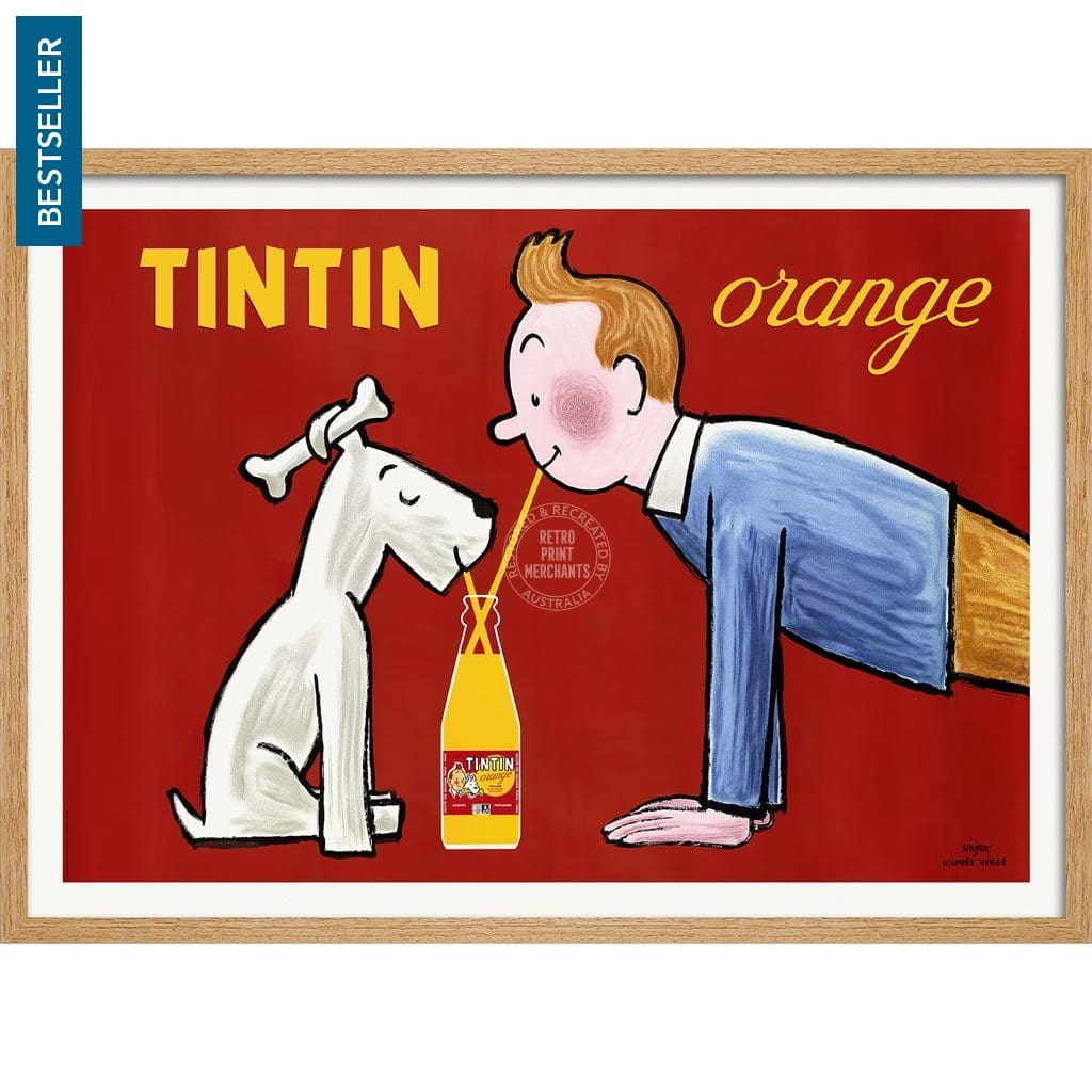 Tintin Orange Soda | France A3 297 X 420Mm 11.7 16.5 Inches / Framed Print - Natural Oak Timber Art