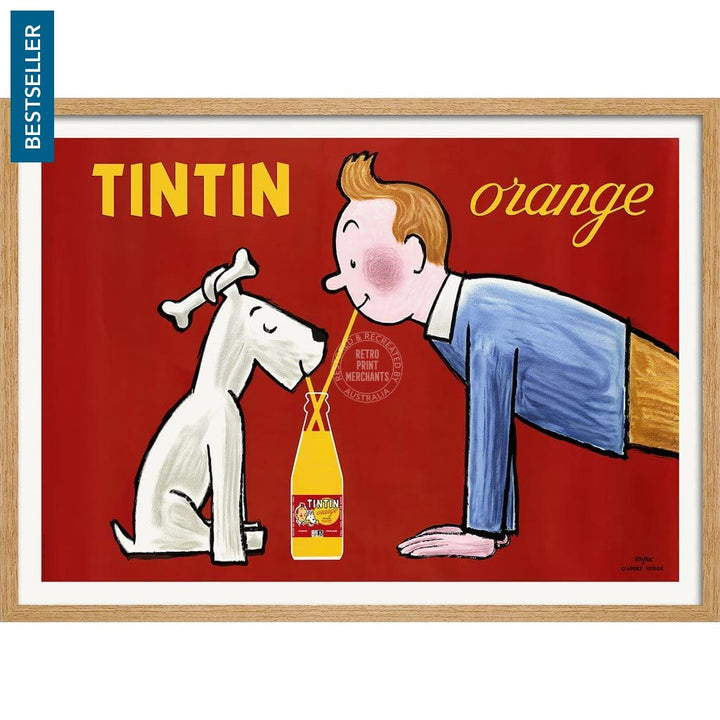 Tintin Orange Soda | France A3 297 X 420Mm 11.7 16.5 Inches / Framed Print - Natural Oak Timber Art