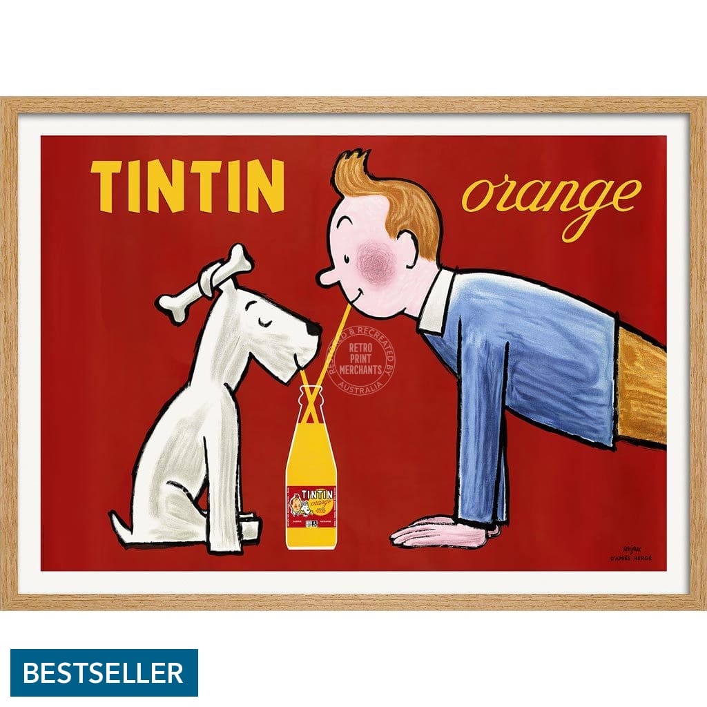 Tintin Orange Soda | France A3 297 X 420Mm 11.7 16.5 Inches / Framed Print - Natural Oak Timber Art