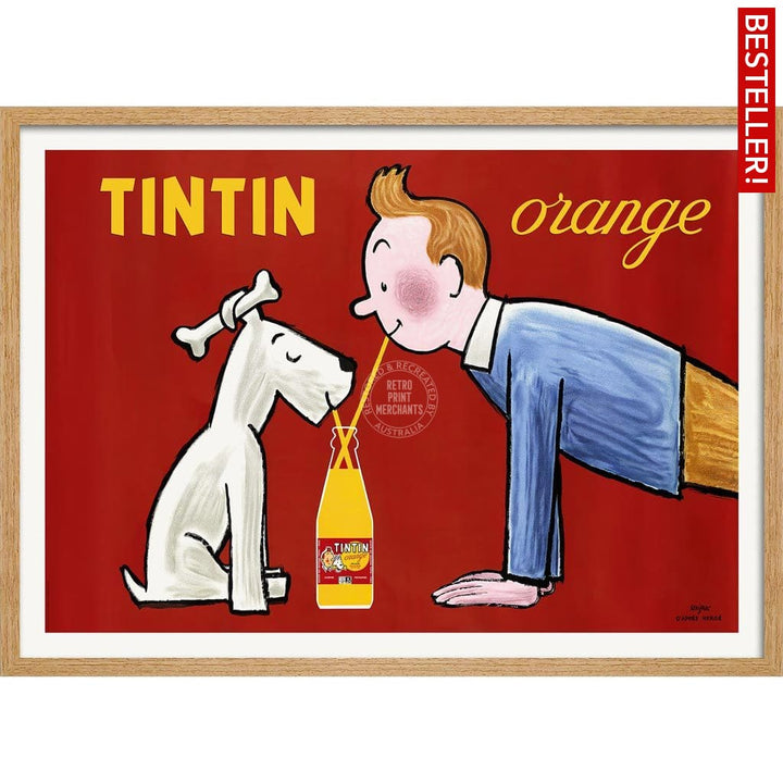 Tintin Orange Soda | France A3 297 X 420Mm 11.7 16.5 Inches / Framed Print - Natural Oak Timber Art