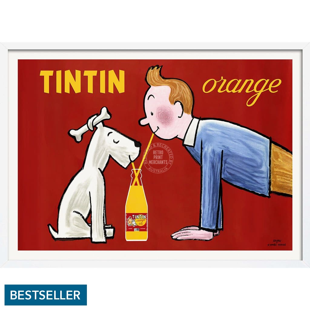 Tintin Orange Soda | France A3 297 X 420Mm 11.7 16.5 Inches / Framed Print - White Timber Art