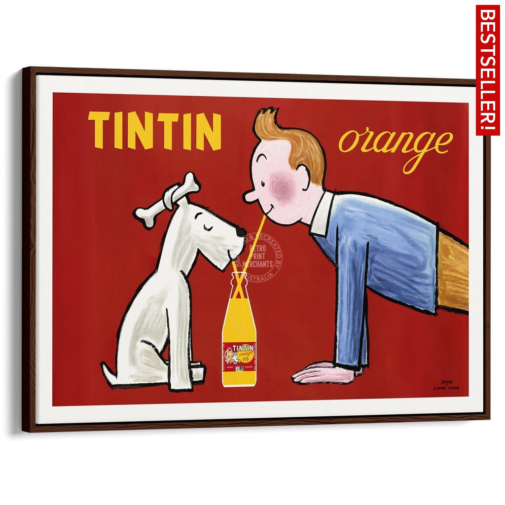 Tintin Orange Soda | France A3 297 X 420Mm 11.7 16.5 Inches / Canvas Floating Frame - Dark Oak