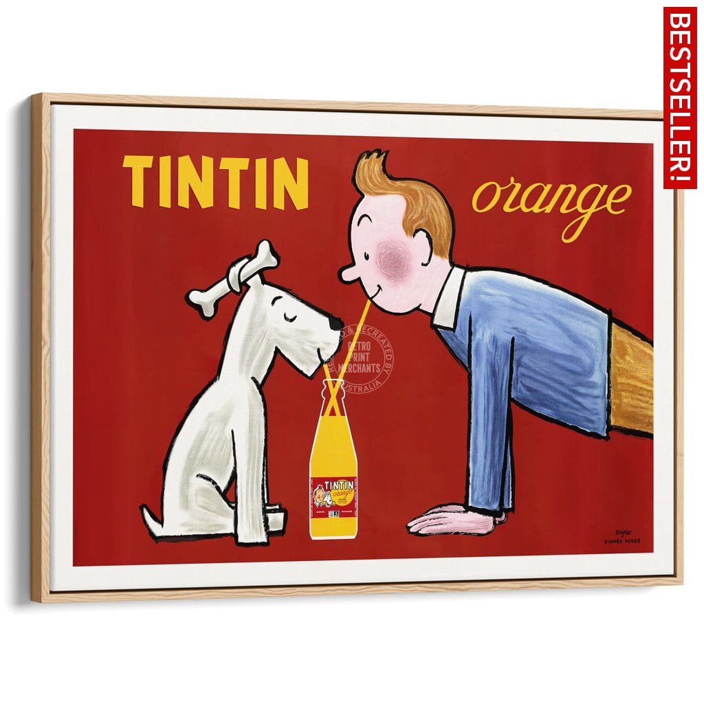 Tintin Orange Soda | France A3 297 X 420Mm 11.7 16.5 Inches / Canvas Floating Frame - Natural Oak