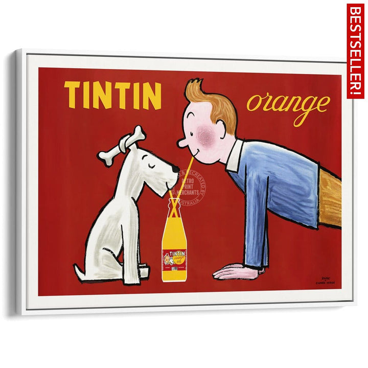 Tintin Orange Soda | France A3 297 X 420Mm 11.7 16.5 Inches / Canvas Floating Frame - White Timber