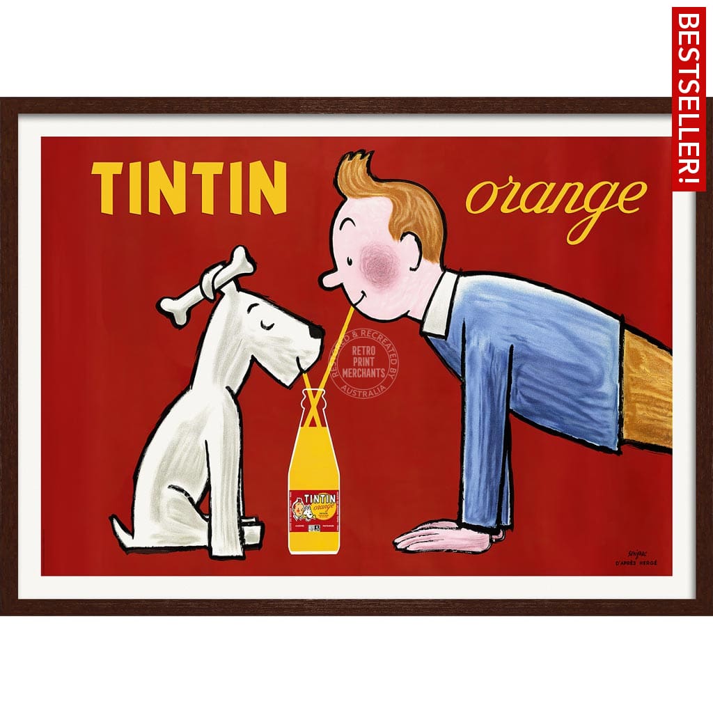 Tintin Orange Soda | France A3 297 X 420Mm 11.7 16.5 Inches / Framed Print - Dark Oak Timber Art