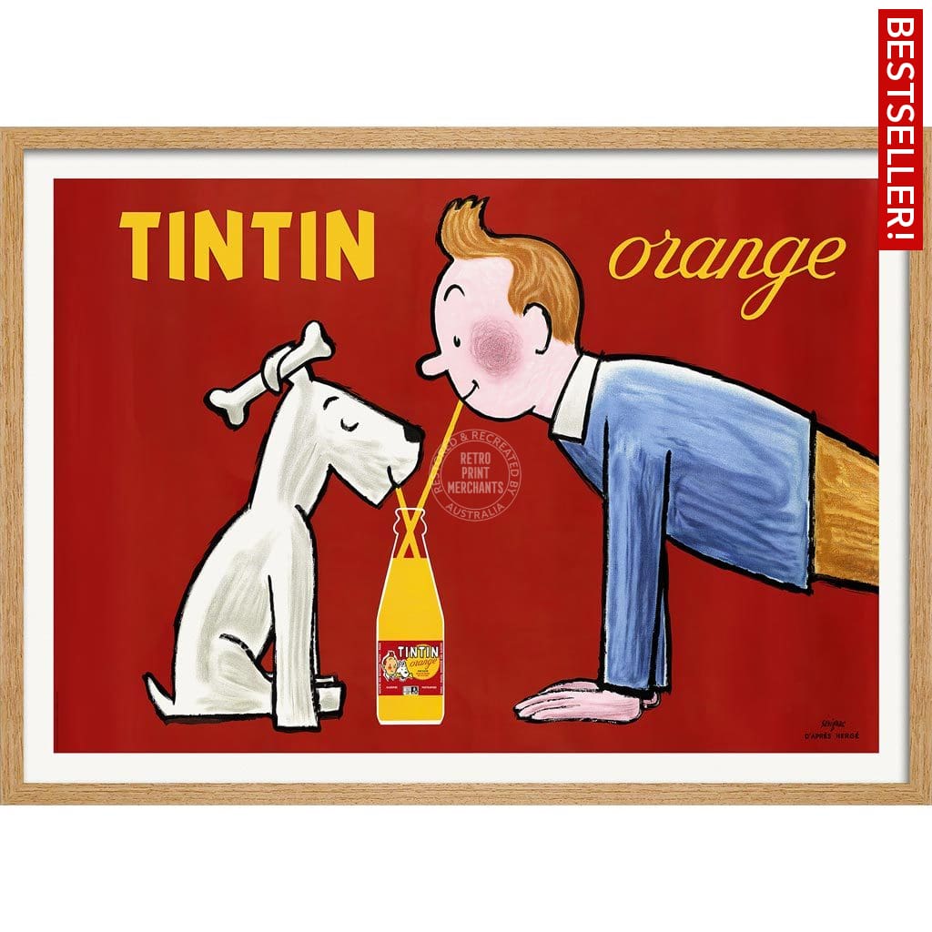 Tintin Orange Soda | France A3 297 X 420Mm 11.7 16.5 Inches / Framed Print - Natural Oak Timber Art