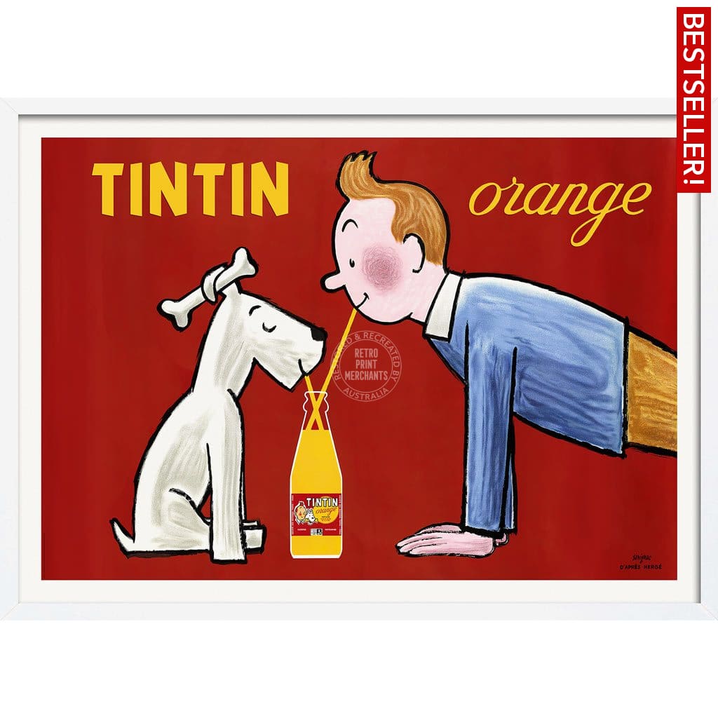 Tintin Orange Soda | France A3 297 X 420Mm 11.7 16.5 Inches / Framed Print - White Timber Art