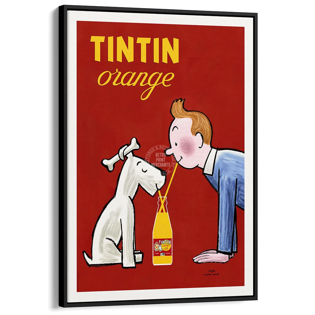 Tintin Orange Soda Vertical | France A3 297 X 420Mm 11.7 16.5 Inches / Canvas Floating Frame - Black