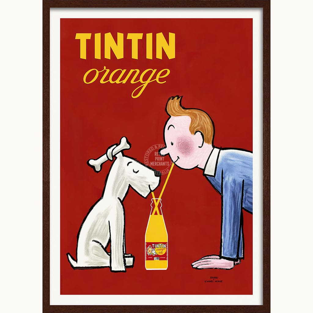 Tintin Orange Soda Vertical | France A3 297 X 420Mm 11.7 16.5 Inches / Framed Print - Dark Oak