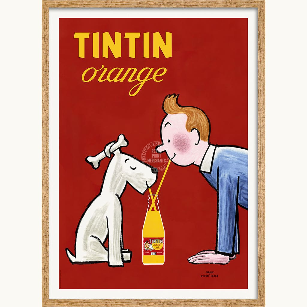 Tintin Orange Soda Vertical | France A3 297 X 420Mm 11.7 16.5 Inches / Framed Print - Natural Oak