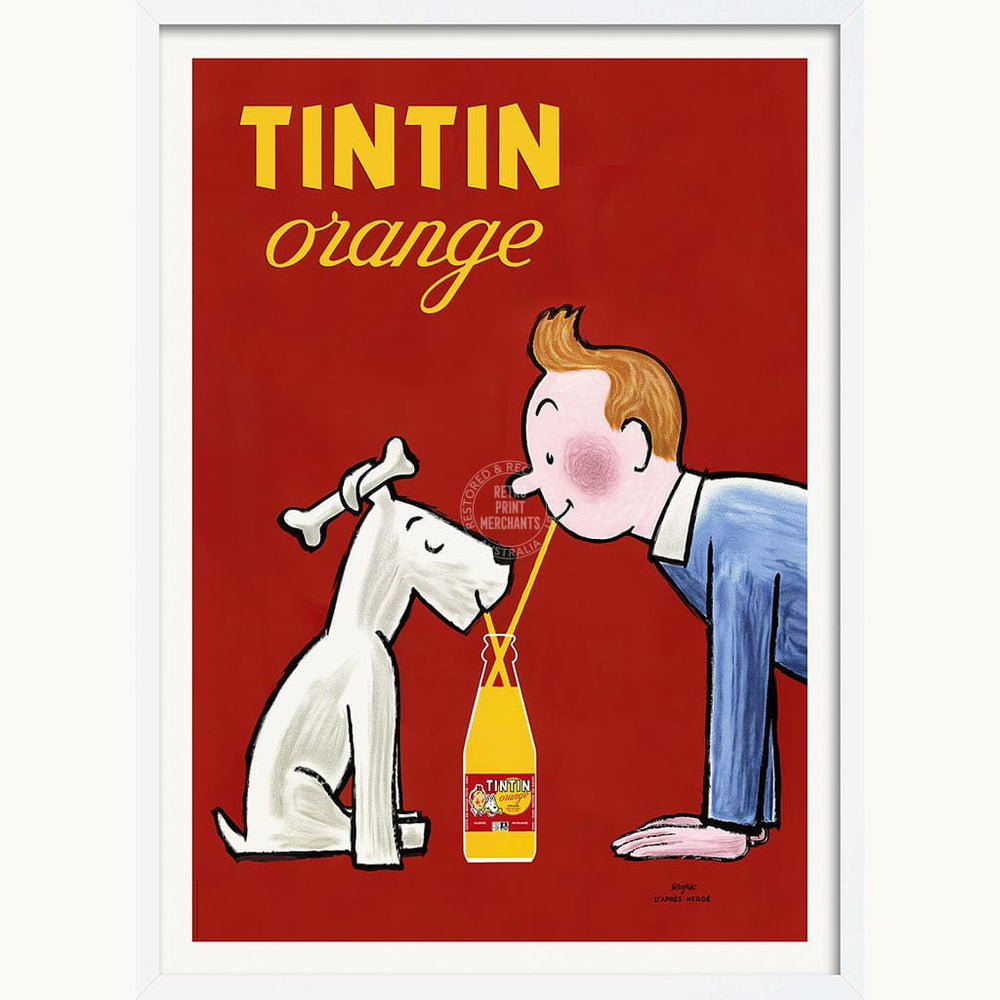 Tintin Orange Soda Vertical | France A3 297 X 420Mm 11.7 16.5 Inches / Framed Print - White Timber