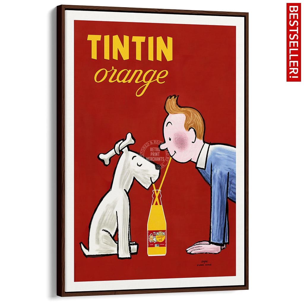 Tintin Orange Soda Vertical | France A3 297 X 420Mm 11.7 16.5 Inches / Canvas Floating Frame - Dark