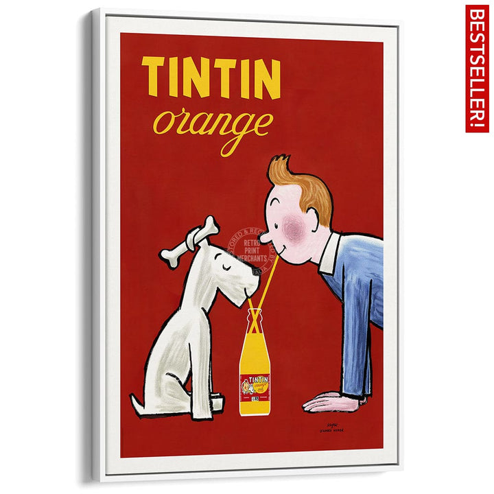 Tintin Orange Soda Vertical | France A3 297 X 420Mm 11.7 16.5 Inches / Canvas Floating Frame - White