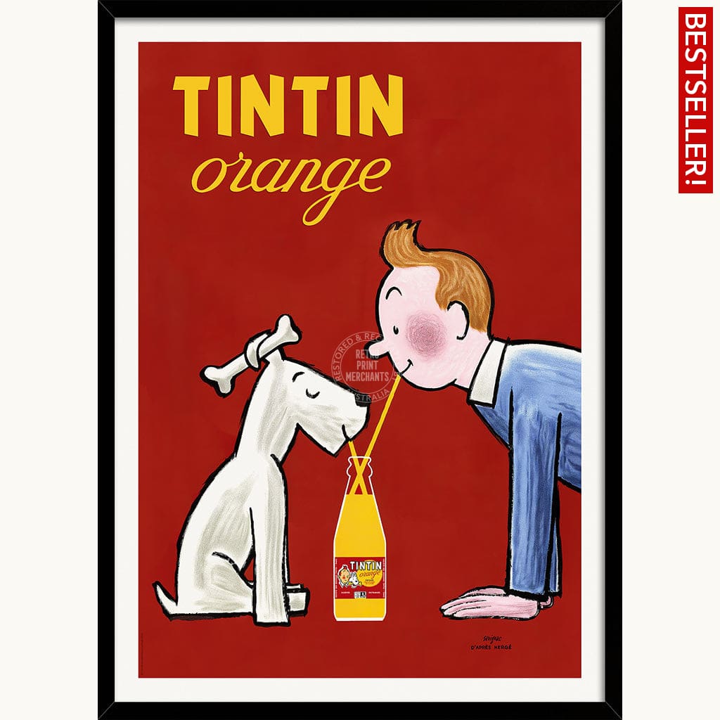 Tintin Orange Soda Vertical | France A3 297 X 420Mm 11.7 16.5 Inches / Framed Print - Black Timber