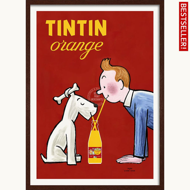 Tintin Orange Soda Vertical | France A3 297 X 420Mm 11.7 16.5 Inches / Framed Print - Dark Oak