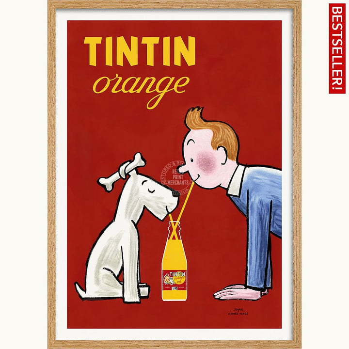 Tintin Orange Soda Vertical | France A3 297 X 420Mm 11.7 16.5 Inches / Framed Print - Natural Oak